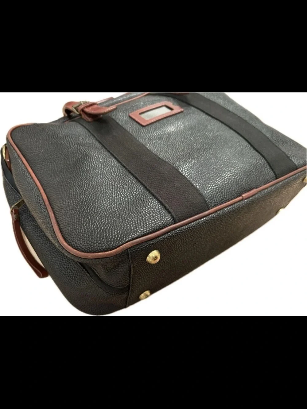 Mulberry Black Pebbled Leather Briefcase with Brown Trim